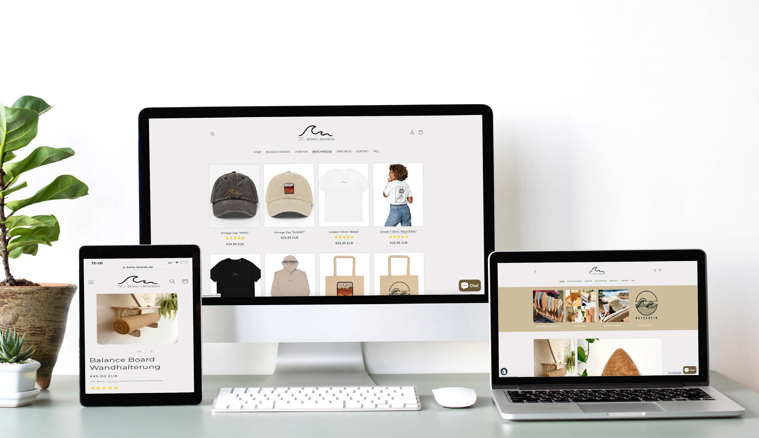 Webdesign von The Boho Boards - Resposive Präsentiert auf 3 verschiedenen Endgeräten